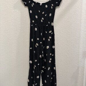 Women's Black And White Floral Print Cotton Romper Size-S